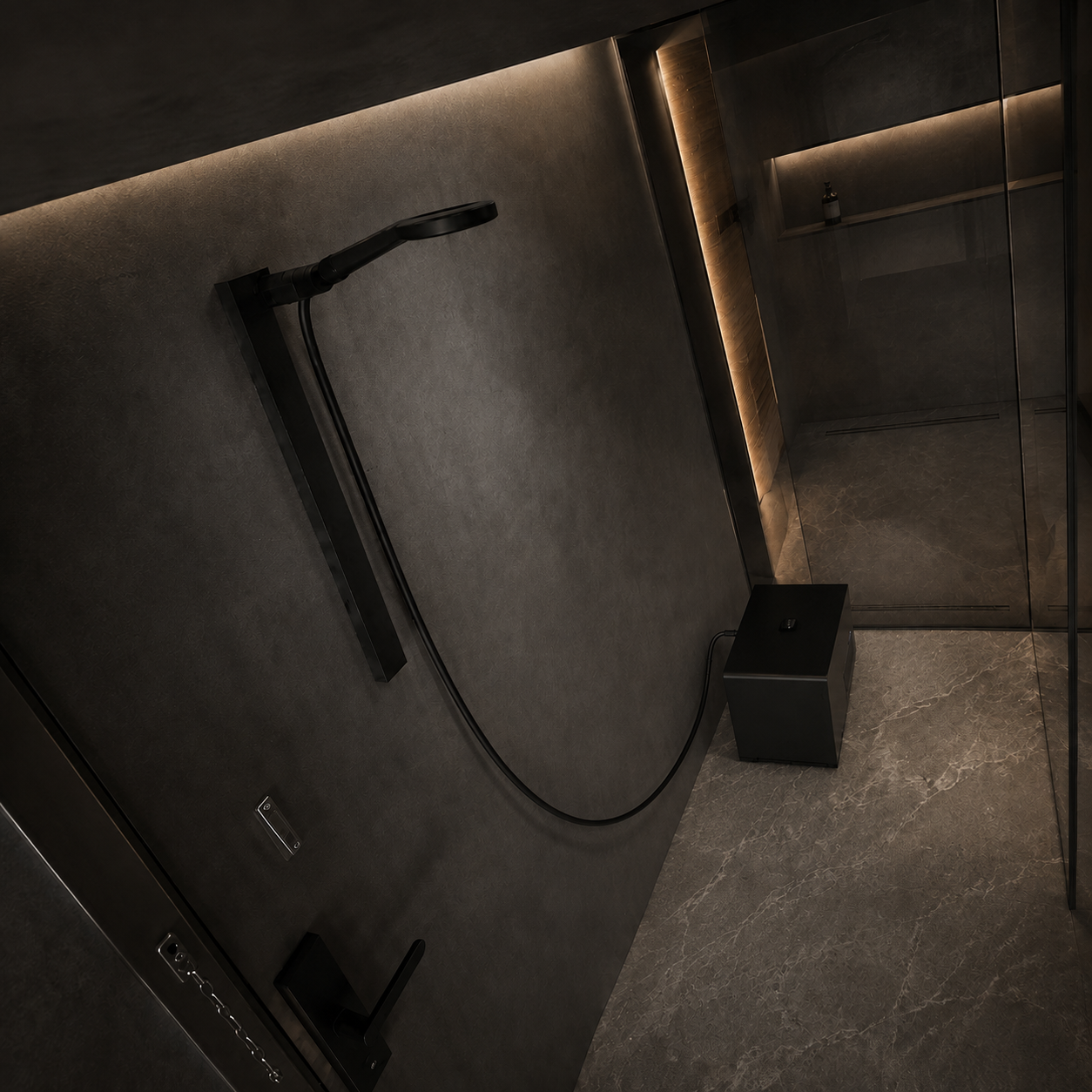 Olsek ice shower and cooling unit installed in a bathroom