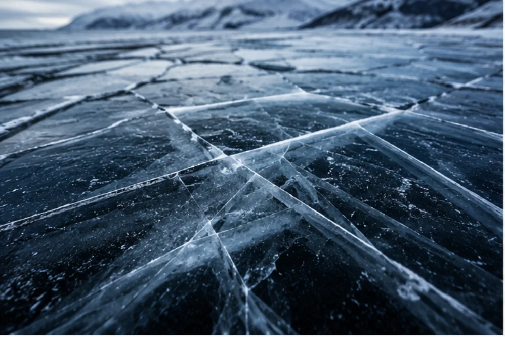 Cracked blue ice surface