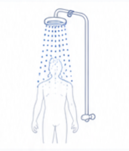 Body under a wide ice-shower coverage pattern